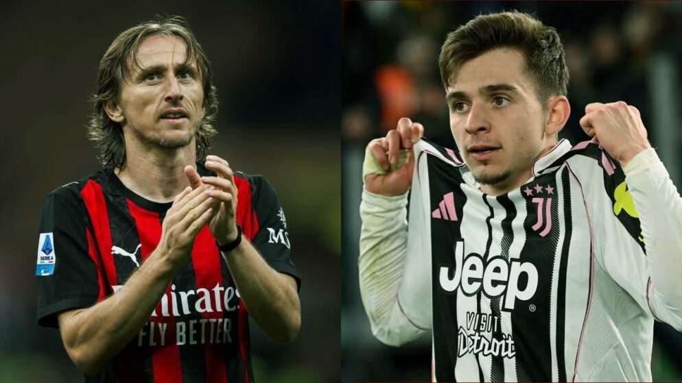 Luka Modric and Francisco Conceição photos for AC Milan vs Juventus Serie A clash
