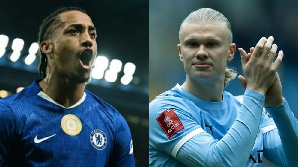 pictures of João Pedro and Haaland representing the Chelsea vs Man City clash in the Premier League 2025/2026